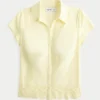 Stretch poplin broderet kortærmet skjorte Stretch poplin broderet kortærmet skjorte