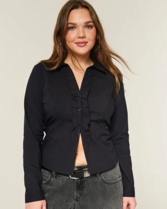 Stretch-poplin-skjorte i smoking-stil