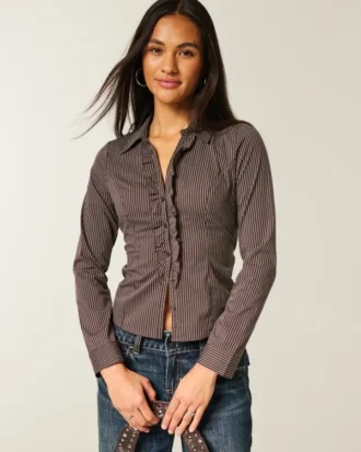 Stretch-poplin-skjorte i smoking-stil
