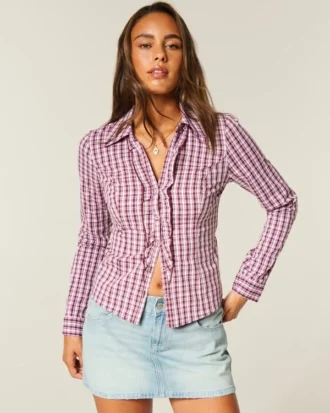 Stretch-poplin-skjorte i smoking-stil