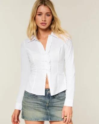 Stretch-poplin-skjorte i smoking-stil Stretch-poplin-skjorte i smoking-stil