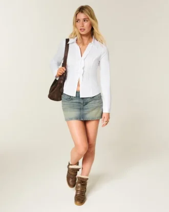 Stretch-poplin-skjorte i smoking-stil Stretch-poplin-skjorte i smoking-stil