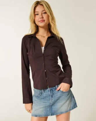 Stretch poplin skjorte med knapper