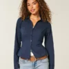Stretch poplin skjorte med knapper