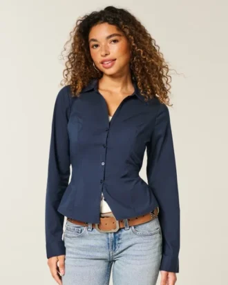 Stretch poplin skjorte med knapper