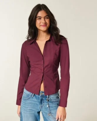 Stretch poplin skjorte med knapper