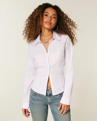 Stretch poplin skjorte med knapper