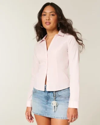 Stretch poplin skjorte med knapper
