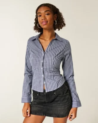 Stretch poplin skjorte med knapper