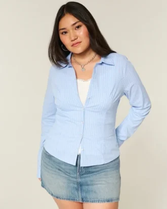 Stretch poplin skjorte med knapper