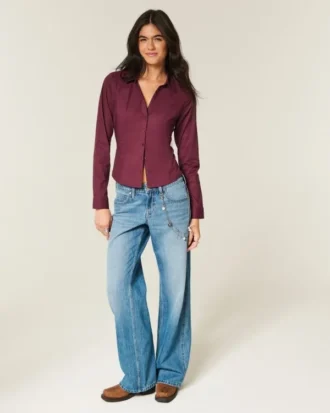 Stretch poplin skjorte med knapper