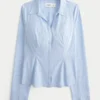 Stretch poplin skjorte med knapper