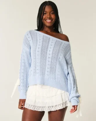 Strikket sweater med sløjfeærmer