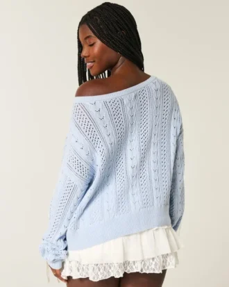 Strikket sweater med sløjfeærmer