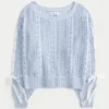 Strikket sweater med sløjfeærmer