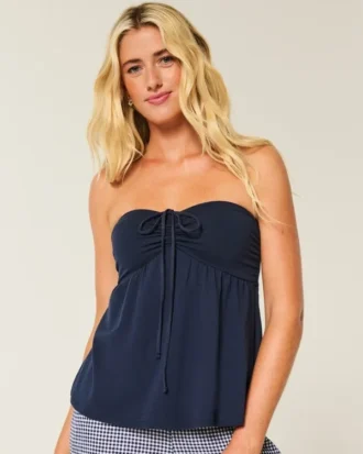 Stropløs babydoll-top med snøre