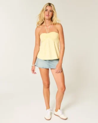 Stropløs babydoll-top med snøre