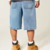 Superbaggy denimshorts med dødningehovedgrafik Superbaggy denimshorts med dødningehovedgrafik