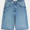 Superbaggy denimshorts med dødningehovedgrafik Superbaggy denimshorts med dødningehovedgrafik