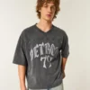Tung baggy crop Detroit Graphic fodbold-T-shirt Tung baggy crop Detroit Graphic fodbold-T-shirt