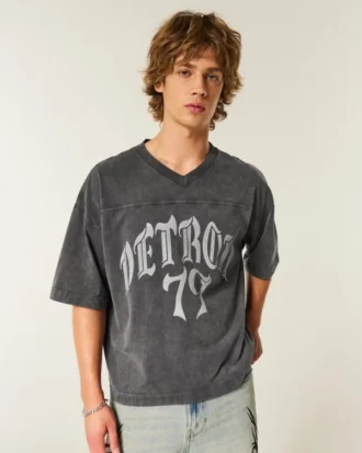 Tung baggy crop Detroit Graphic fodbold-T-shirt