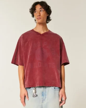 Tung baggy kort fodbold-T-shirt med grafisk print