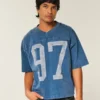 Tung baggy kort fodbold-T-shirt med grafisk print Tung baggy kort fodbold-T-shirt med grafisk print