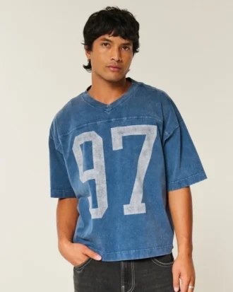 Tung baggy kort fodbold-T-shirt med grafisk print