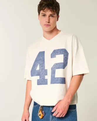 Tung baggy kort fodbold-T-shirt med grafisk print