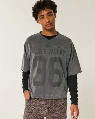 Tung baggy kort fodbold-T-shirt med grafisk print