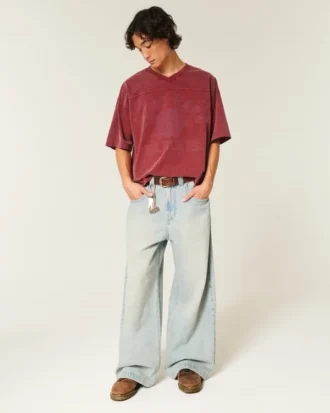 Tung baggy kort fodbold-T-shirt med grafisk print
