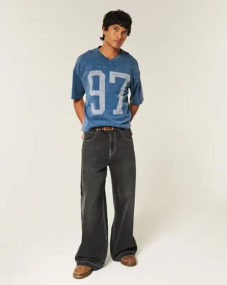 Tung baggy kort fodbold-T-shirt med grafisk print