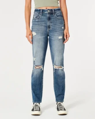 Ultra højtaljede mom jeans med rips og medium vask