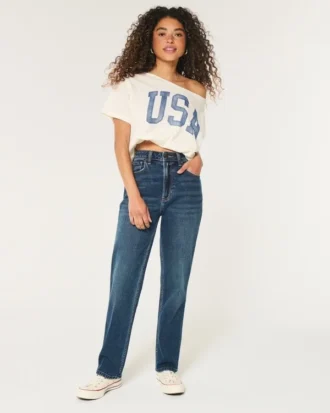 Ultra højtaljede mørkvaskede 90’er-jeans med lige ben