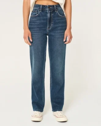 Ultra højtaljede mørkvaskede 90’er-jeans med lige ben