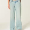 Ultra lav talje Lys vask Baggy jeans med spænde bagpå Ultra lav talje Lys vask Baggy jeans med spænde bagpå