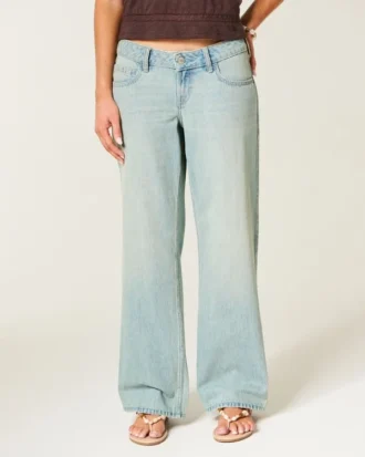 Ultra lav talje Lys vask Baggy jeans med spænde bagpå Ultra lav talje Lys vask Baggy jeans med spænde bagpå