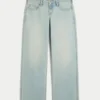 Ultra lav talje Lys vask Baggy jeans med spænde bagpå Ultra lav talje Lys vask Baggy jeans med spænde bagpå
