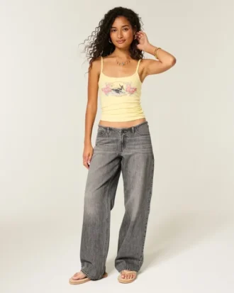 Ultra lav talje Mini-talje Grå baggy jeans Ultra lav talje Mini-talje Grå baggy jeans