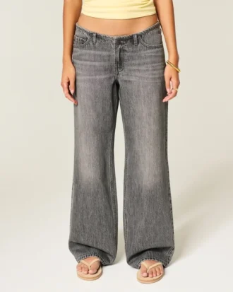 Ultra lav talje Mini-talje Grå baggy jeans Ultra lav talje Mini-talje Grå baggy jeans