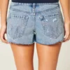 Ultra lavtaljede broderede denim-minishorts Ultra lavtaljede broderede denim-minishorts