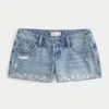 Ultra lavtaljede broderede denim-minishorts Ultra lavtaljede broderede denim-minishorts