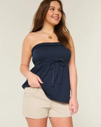 Ultra lavtaljede mini-shorts i khaki twill