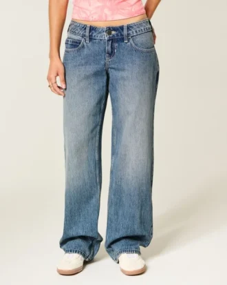 Ultra lavtaljede, mørkvaskede baggy jeans Ultra lavtaljede, mørkvaskede baggy jeans