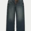 Ultra lavtaljede, mørkvaskede baggy jeans med snørebånd Ultra lavtaljede, mørkvaskede baggy jeans med snørebånd