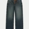 Ultra lavtaljede, mørkvaskede baggy jeans med snørebånd Ultra lavtaljede, mørkvaskede baggy jeans med snørebånd