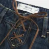Ultra lavtaljede, mørkvaskede baggy jeans med snørebånd Ultra lavtaljede, mørkvaskede baggy jeans med snørebånd