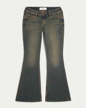 Ultra lavtaljede mørkvaskede flare jeans Ultra lavtaljede mørkvaskede flare jeans