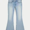 Ultra lavtaljede, slidte, lysvaskede jeans med pailletter Ultra lavtaljede, slidte, lysvaskede jeans med pailletter