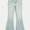Ultra lavtaljet lysvasket flare jeans med nedadgående kant Ultra lavtaljet lysvasket flare jeans med nedadgående kant